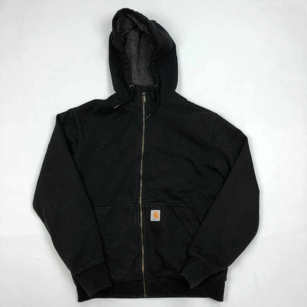Carhartt Mens Small Rain Defender Rockland Sherpa-Lined Full Zip Hoodie Black